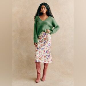 Sezane Sandy Skirt - Cream with Multicolor Flowers